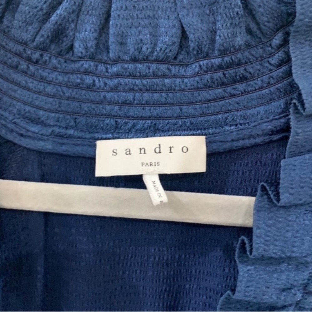 Sandro Dress Butterfly Frill Trim Mini Long Sleeve in Navy - Picture 6 of 10
